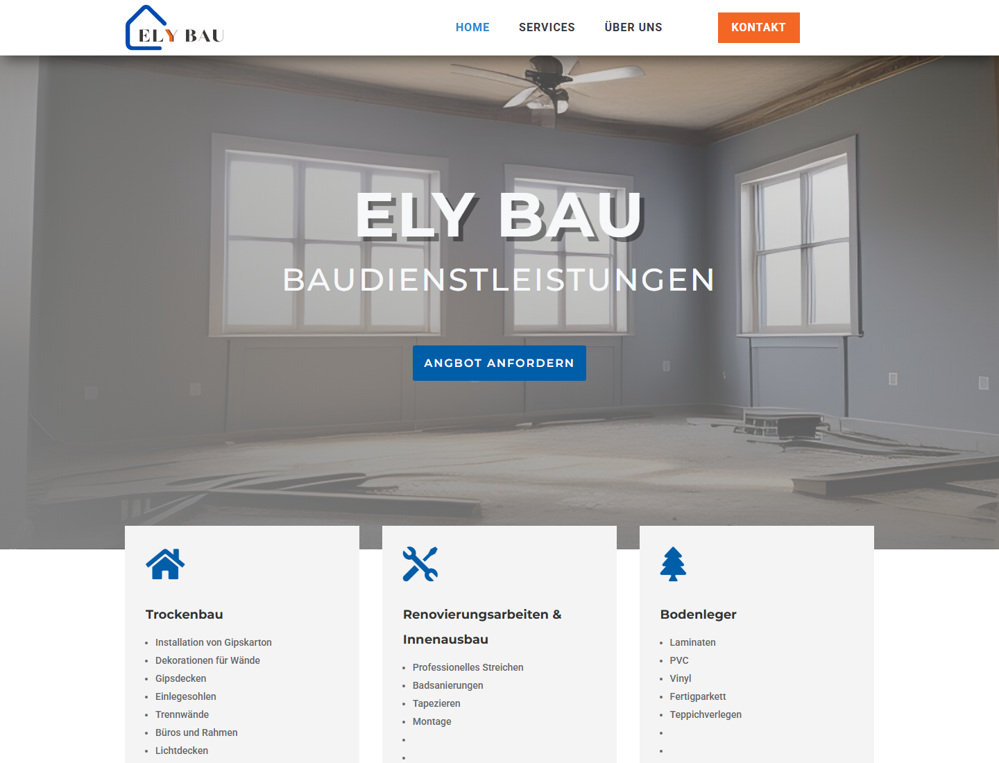 Screenshot der Webseite Ely Bau
