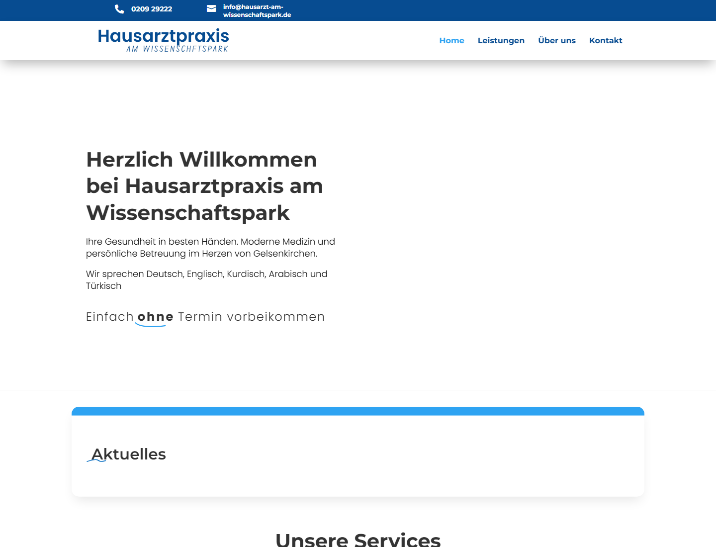 Screenshot der Webseite Hausarzt am Wissenschaftspark