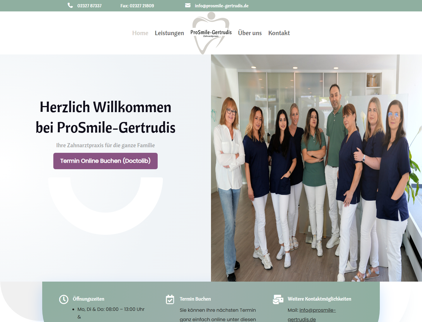 Screenshot der Webseite ProSmile Gertrudis
